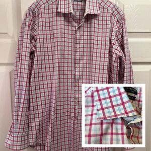 Tailorbyrd Flip Collar & Cuff Blue Pink White Plaid Long Sleeve Shirt